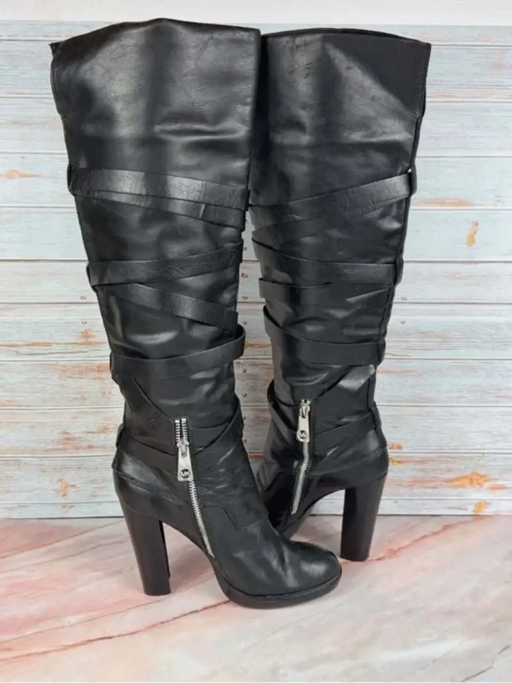 NWOT MICHAEL Michael Kors Greenwich Knee High black leather boots